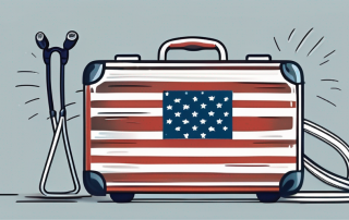 A suitcase adorned with an american flag