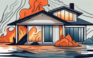 A house being affected by various natural elements like fire
