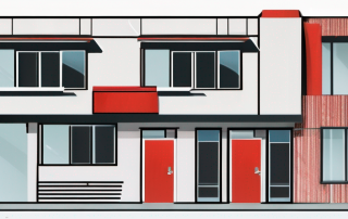 A residential building with visible protective features