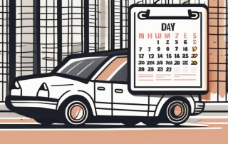 A car with a calendar showing a single day in the background