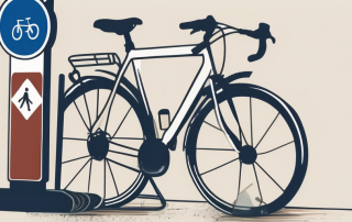 A broken bicycle next to a traffic sign