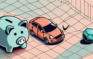 A car accident scene with a safety net underneath and a piggy bank nearby