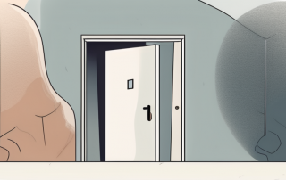 A front door slightly ajar with a keyhole prominently visible