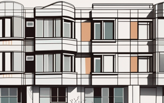 A residential building with a sign of scales