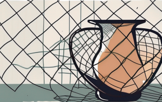 A broken vase under a safety net