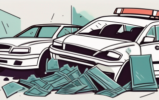 A car accident scene with visible insurance documents