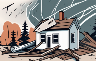 A stormy landscape with a damaged house