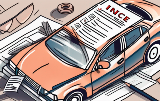 A crashed car with an insurance policy document and a checklist