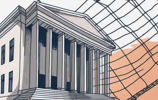 A government building with a safety net wrapped around it