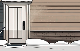 A snow-covered sidewalk next to a house