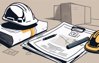 A workplace setting with safety equipment like hard hats and safety vests