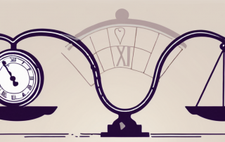 A pair of scales balancing a symbol of a disability insurance (bu-rente) on one side and a retirement pension symbol (altersrente) on the other
