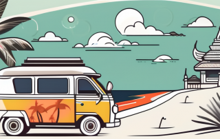 A travel insurance policy next to iconic thailand symbols such as a temple