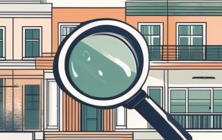 A residential building with a magnifying glass hovering over it