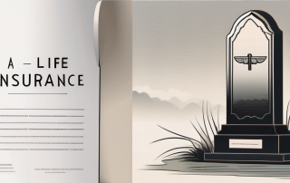 A life insurance policy document placed next to a symbolic representation of death