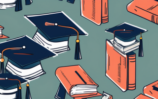 A stack of textbooks beside a graduation cap and a protective shield