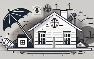 A calculator surrounded by various insurance symbols such as a shield