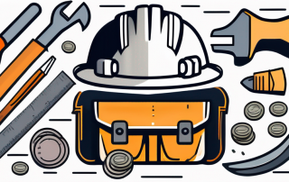A construction site with various tools and safety equipment