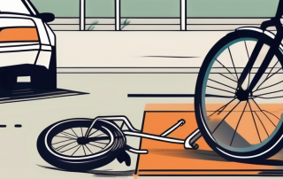 A bicycle lying on the ground next to a traffic sign