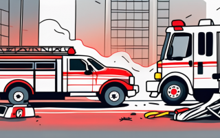 A car crash scene with a fire truck and emergency equipment