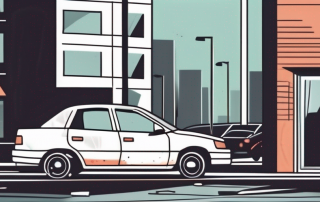 A damaged parked car with a broken side mirror and a fleeing car in the distance