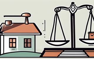 A house with a tax form and a shield symbolizing insurance