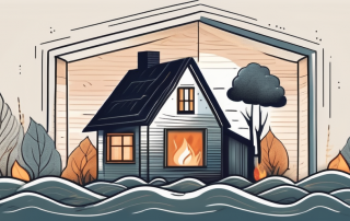 A house being protected by a symbolic shield from various natural elements like flood