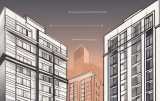 A renovated apartment building with a sign indicating increased rent