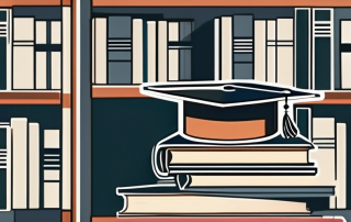 A stack of textbooks next to a graduation cap