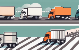 A variety of different types of trucks on a road