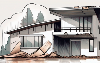 A residential building with visible elemental damages such as a cracked foundation from an earthquake