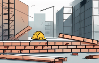 A construction site with a visible safety barrier and a fallen brick