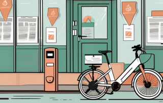 An e-bike parked next to a signpost with an insurance policy document attached to it