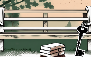 A set of keys misplaced on a bench in a park with a private liability insurance policy paper in the background