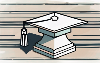 A graduation cap on top of a shield