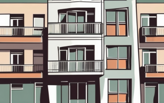 A german apartment building with a "no subletting" sign symbolically hanging on the front door