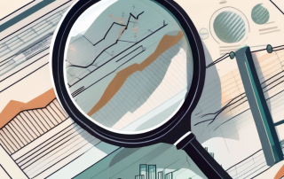 A magnifying glass examining a set of insurance documents and policy charts