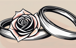 Two wedding rings entwined with a protective shield symbolizing insurance