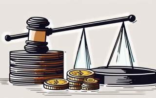 A scale balancing a gavel and a stack of coins