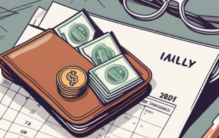 A wallet with coins and bills next to a document with an insurance policy emblem