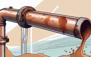 A rusted water pipe with water leaking from it