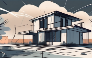 A residential building with visible storm damage