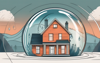 A house under a protective bubble with various elements such as fire