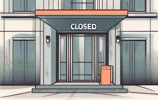 A residential building with a 'closed' sign hanging on the entrance