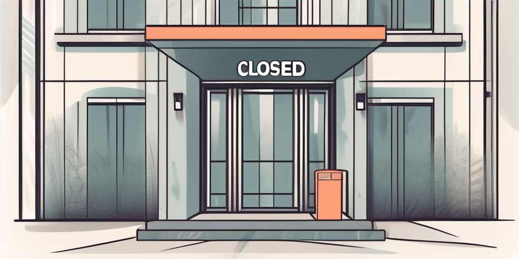 A residential building with a 'closed' sign hanging on the entrance