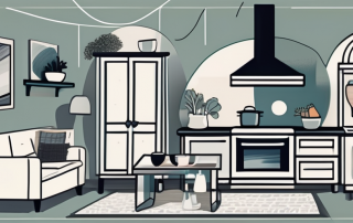 A home surrounded by various household items such as furniture