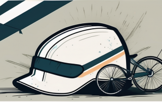 A broken bicycle next to a safety helmet