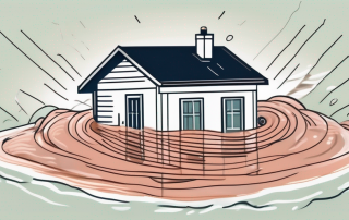 A house partially submerged in floodwater