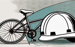 A broken bicycle next to a safety helmet