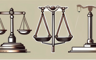 A set of scales balanced with a gavel and a shield